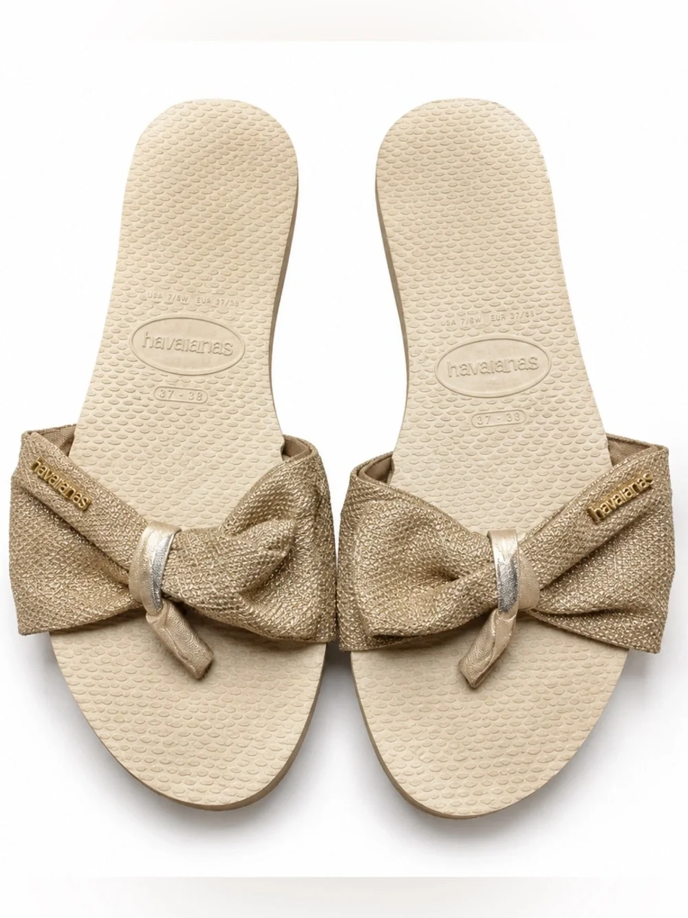 Havaianas You Saint Tropez Bow Slide Sandals Metallic Gold 7/8W 37/38